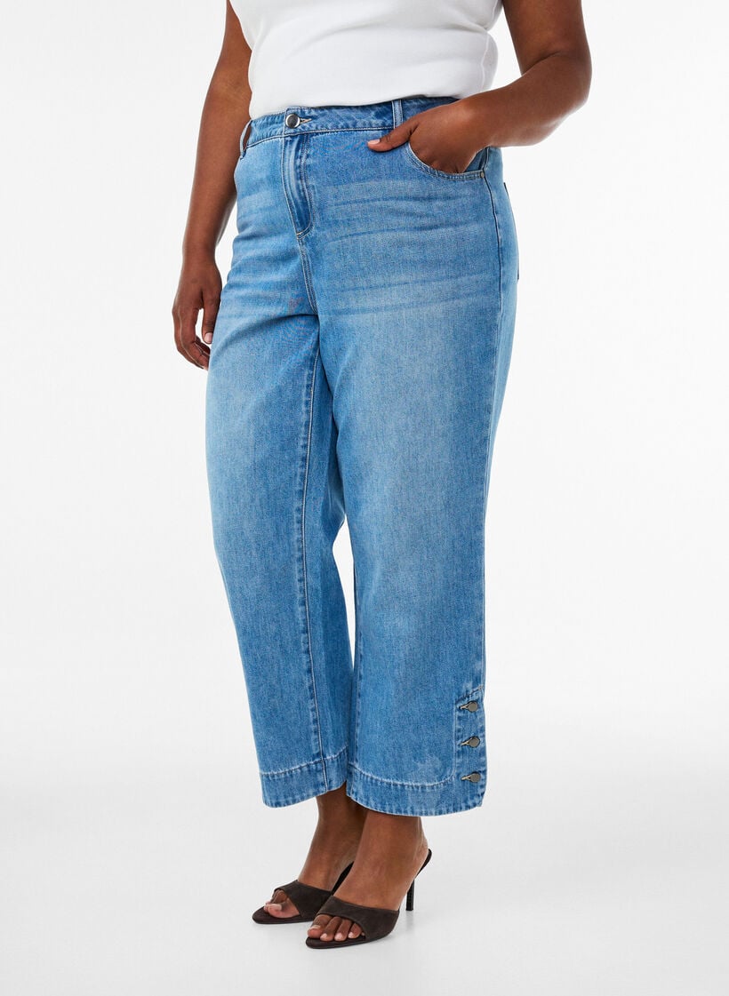 Cropped Kiana jeans med straight fit og knapdetaljer, Bl&aring;, Model image number 2