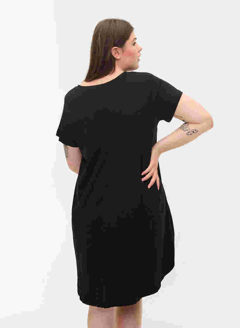 Kortærmet bomulds natkjole med print, Black GOOD, Model image number 1