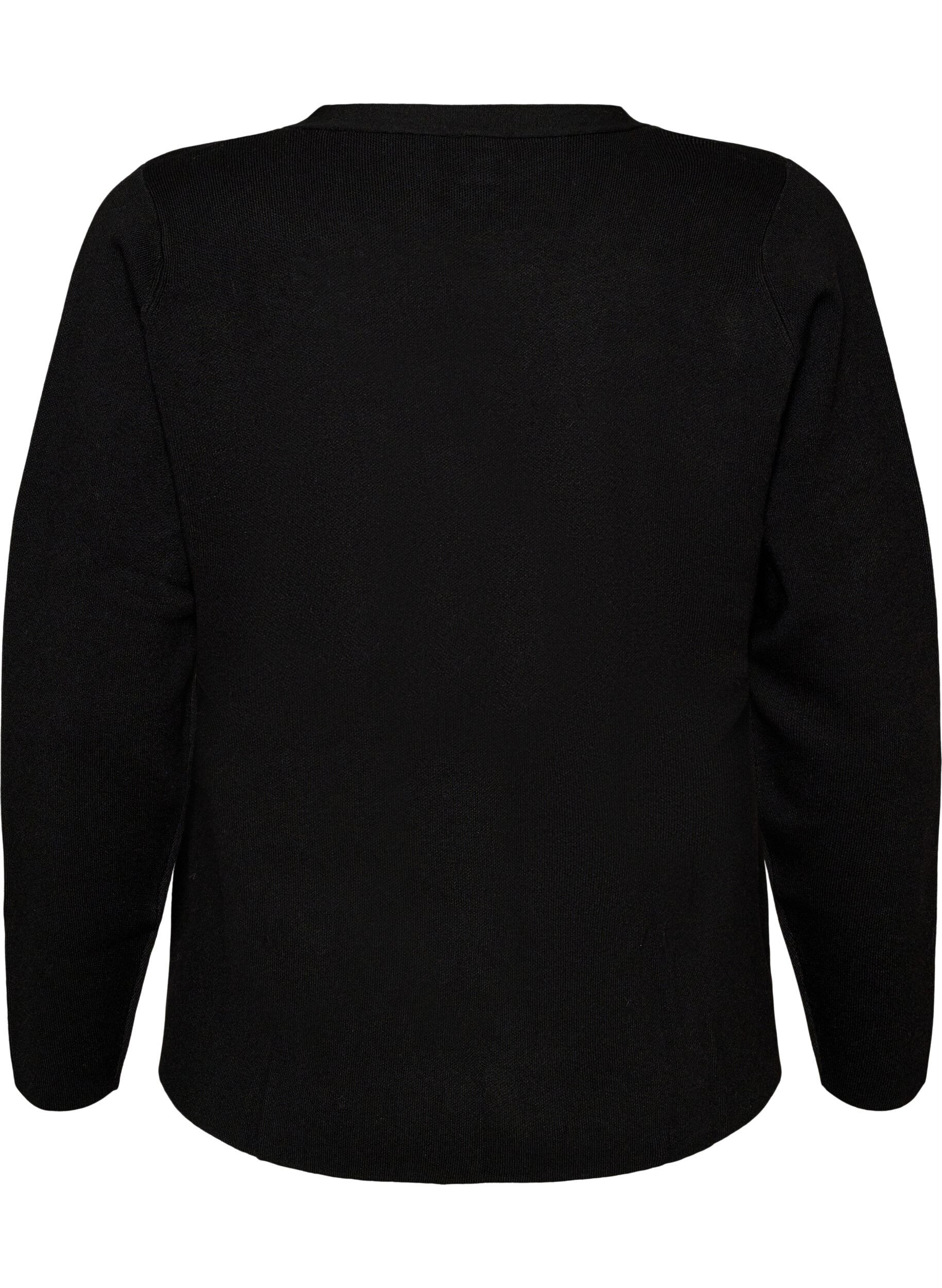 ZizziFinstrikket cardigan med dekorative knapper, Sort, Packshot image number 1