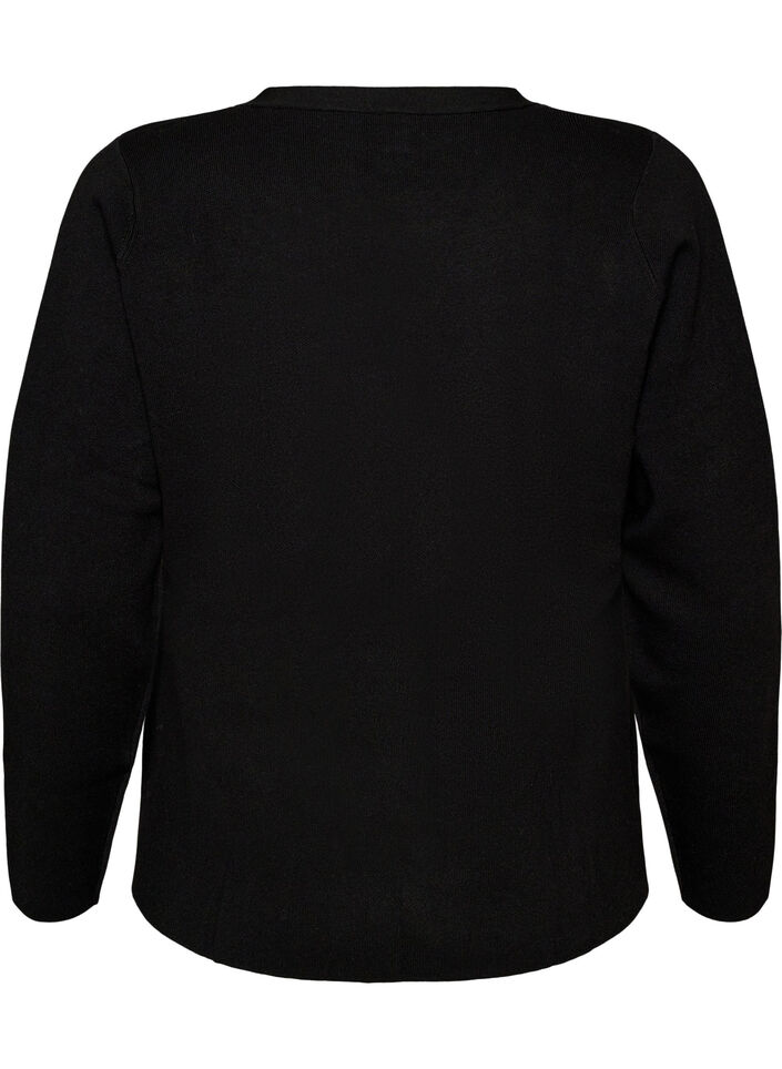 Finstrikket cardigan med dekorative knapper, Sort, Packshot image number 1