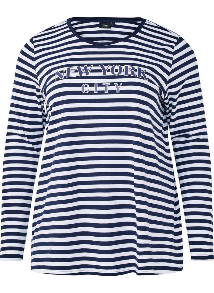 Bluse med striber og motiv, White w.Navy Stripe, Packshot image number 0