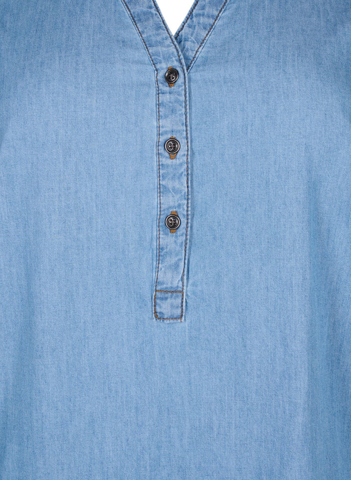 Denimkjole med slids og korte ærmer, Blue denim, Packshot image number 2