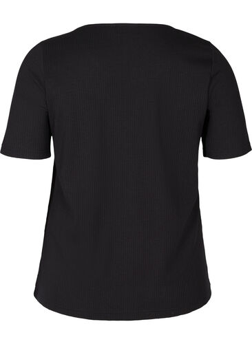 Kortærmet rib t-shirt med knapper, Black, Packshot image number 1
