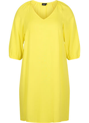 Viskose kjole med v-udskæring, Blazing Yellow, Packshot image number 0