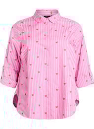 Skjortebluse med striber og hjerter, Lyser&oslash;d