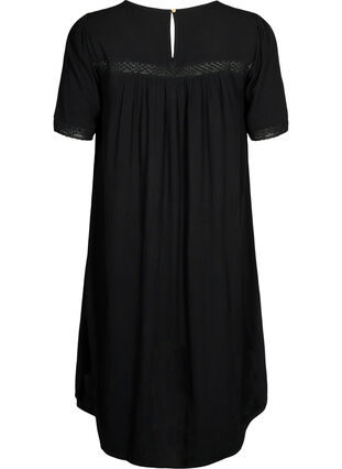 Kjole i viskose med blondebånd, Black, Packshot image number 1