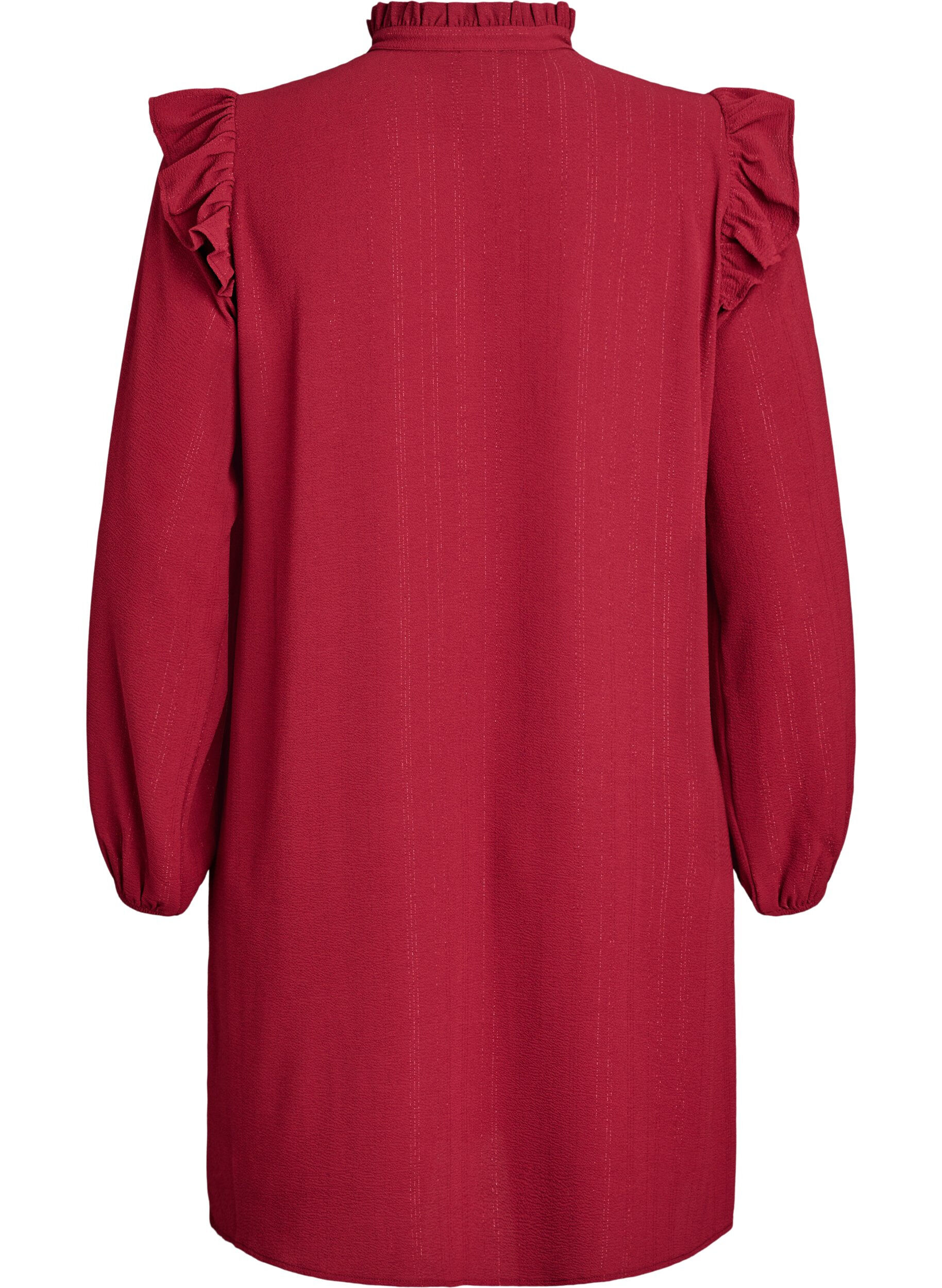 Zizzi Kort kjole med fl&aelig;ser og glimmer, M&oslash;rk Bordeaux, Packshot image number 1