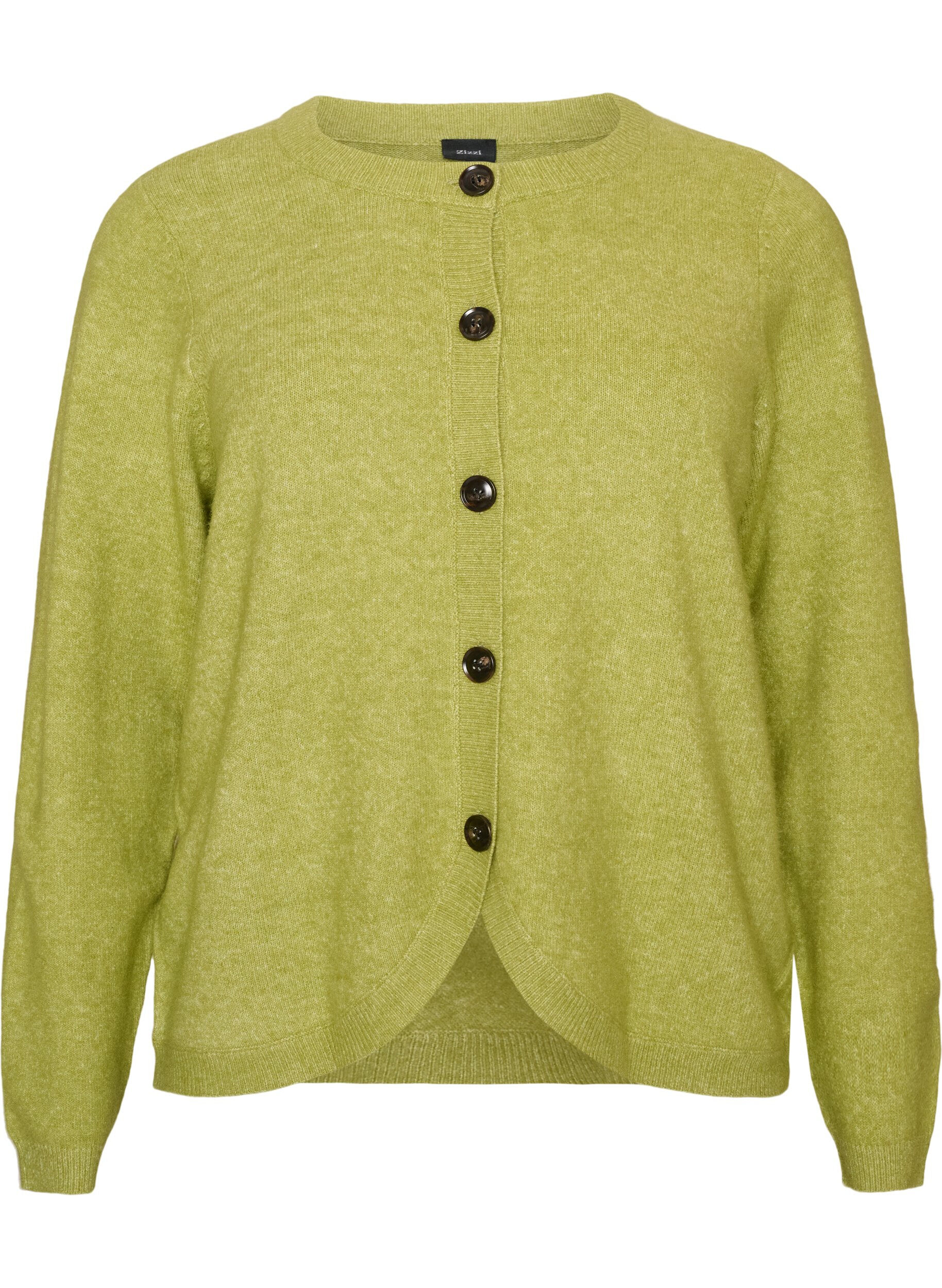 ZizziCardigan med knapper og afrundet front, Gr&oslash;n, Packshot image number 0