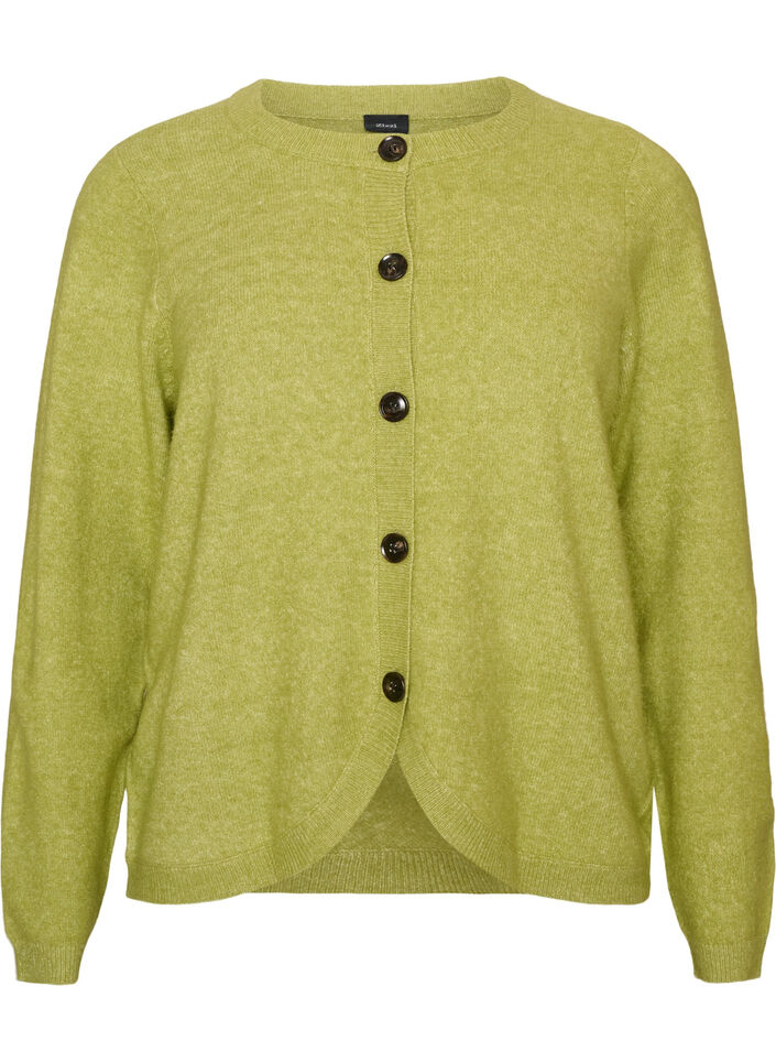 Cardigan med knapper og afrundet front, Gr&oslash;n, Packshot image number 0