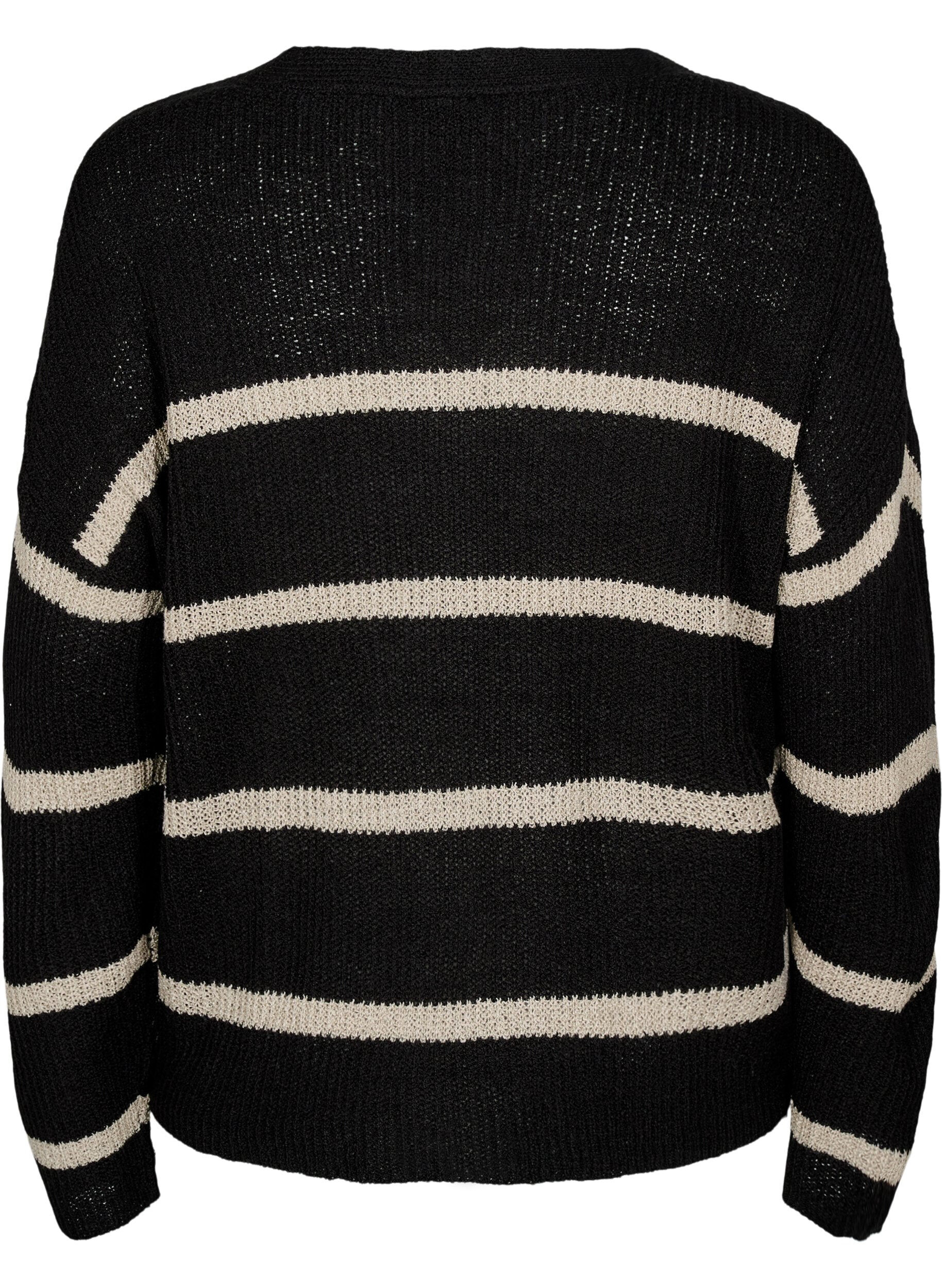 Zizzi FLASH - Strikket cardigan med striber og knapper, Sort, Packshot image number 1