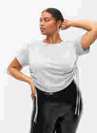 Cropped t-shirt med snøre, Light Grey Melange, Model