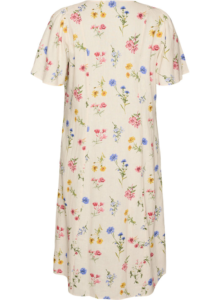 Midikjole i h&oslash;r og viskose med fl&aelig;se&aelig;rmer, Beige, Packshot image number 1