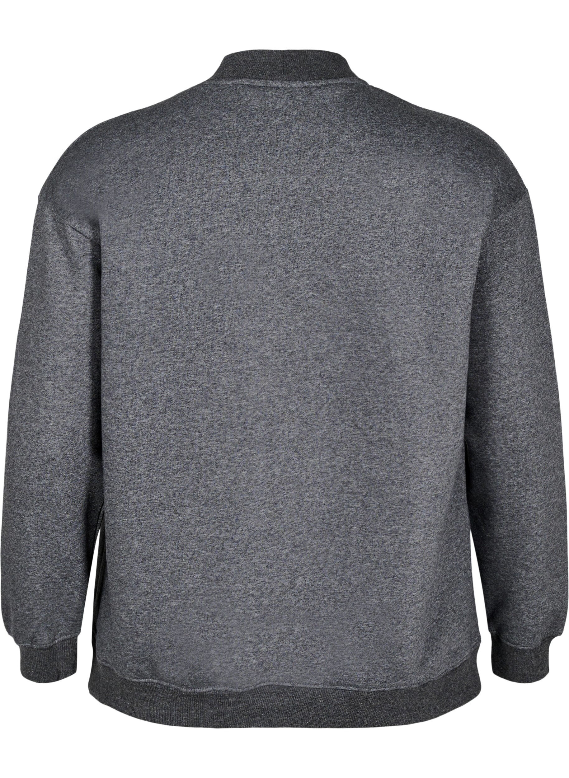 Zizzi Sweatshirt med h&oslash;j krave og lange &aelig;rmer, Gr&aring;, Packshot image number 1