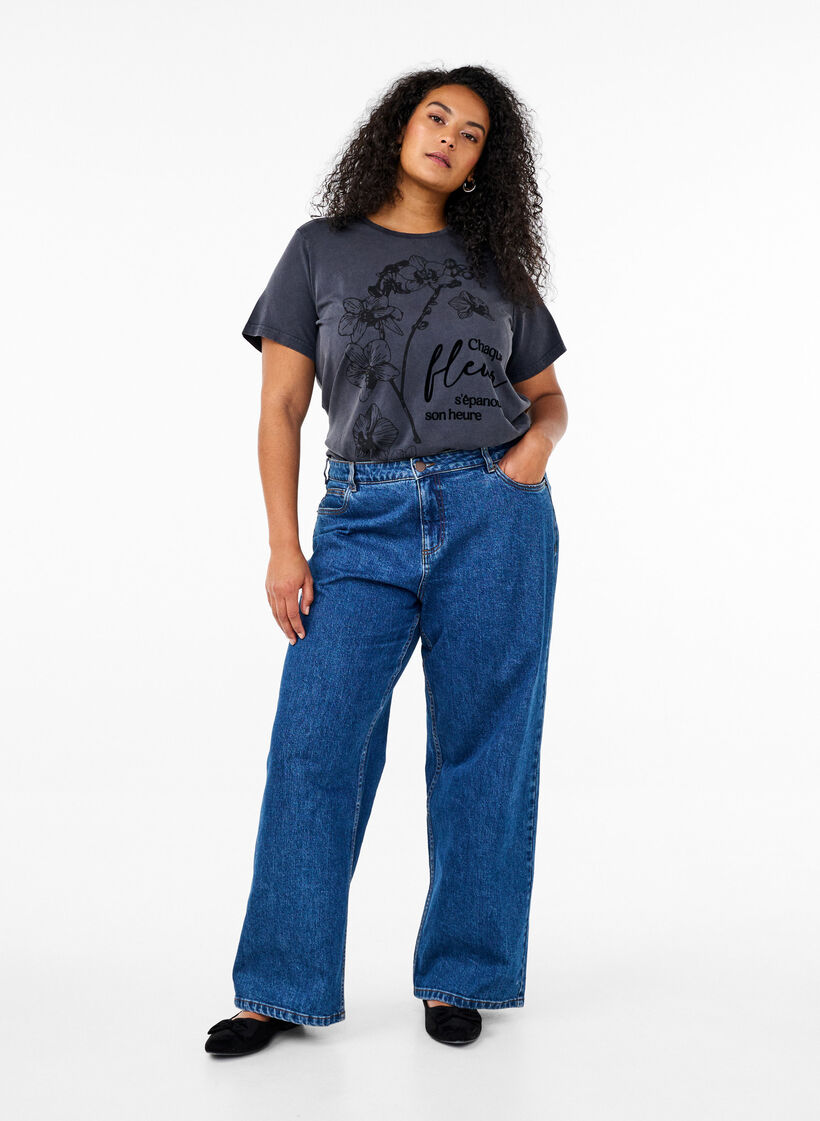 T-shirt i økologisk bomuld med print, Grå, Model image number 1