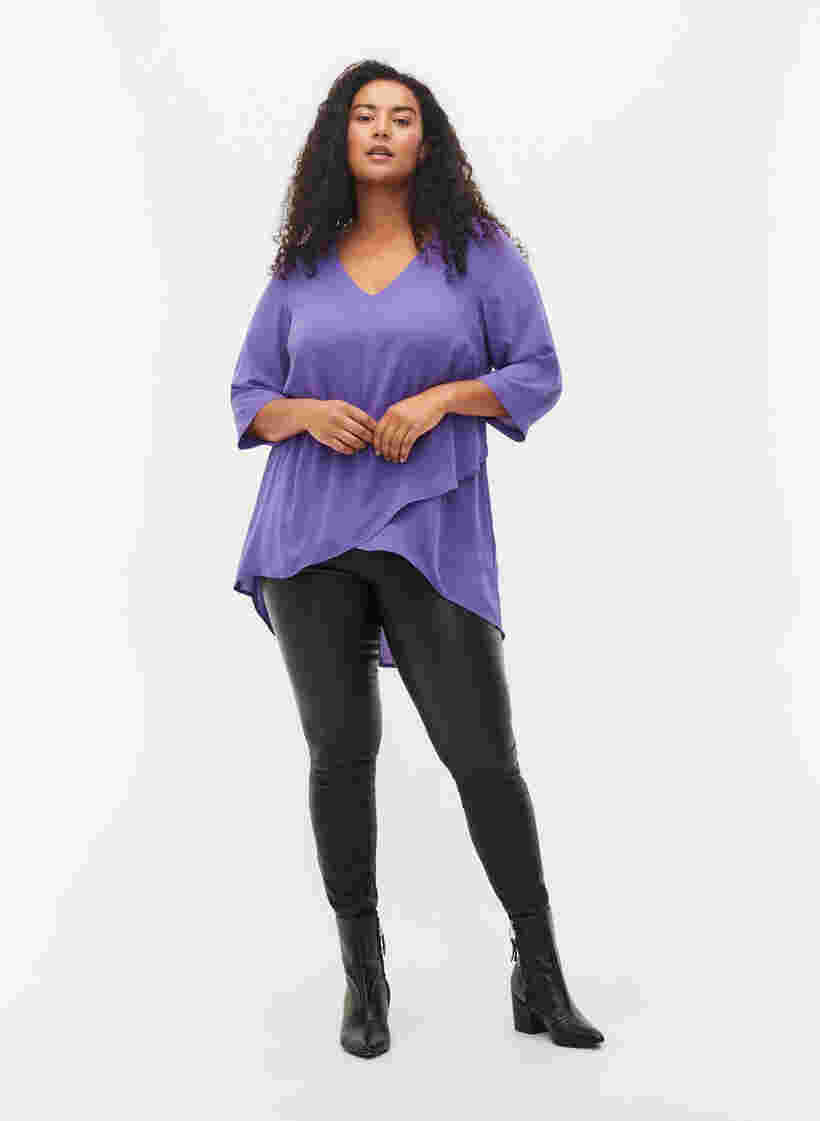 Bluse med 3/4 ærmer og v-hals, Ultra Violet, Model image number 2
