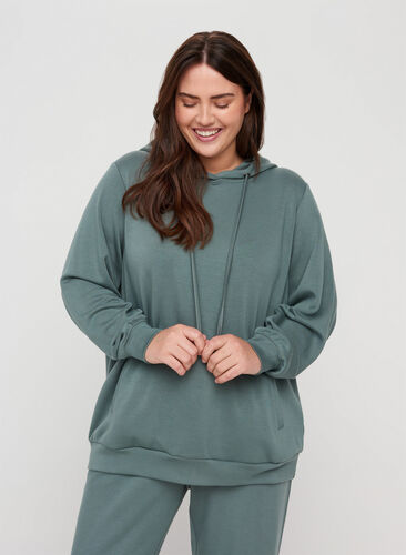 Sweatshirt med lommer og hætte, Balsam Green, Model image number 0
