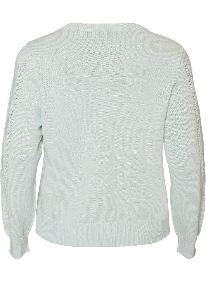 Kabelstrikket cardigan med dekorative knapper, Bl&aring;, Packshot image number 1