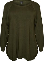 Strikbluse med knapper i siden, Gr&oslash;n