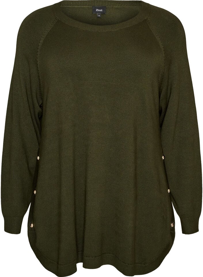Strikbluse med knapper i siden, Gr&oslash;n, Packshot image number 0