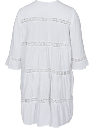 Viskose kjole med a-form og blondebånd, White, Packshot image number 1