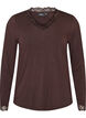 Viskosebluse med blondekanter og V-hals, Brun, Packshot image number 0
