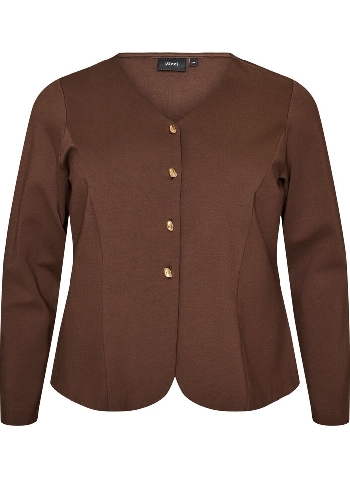 Figursyet jerseycardigan med dekorative knapper, Brun, Packshot image number 0