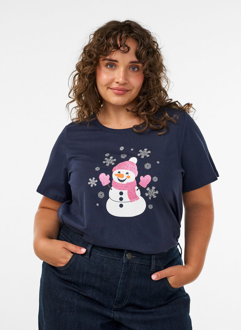 Jule t-shirt i &oslash;kologisk bomuld, Bl&aring;, Model image number 0