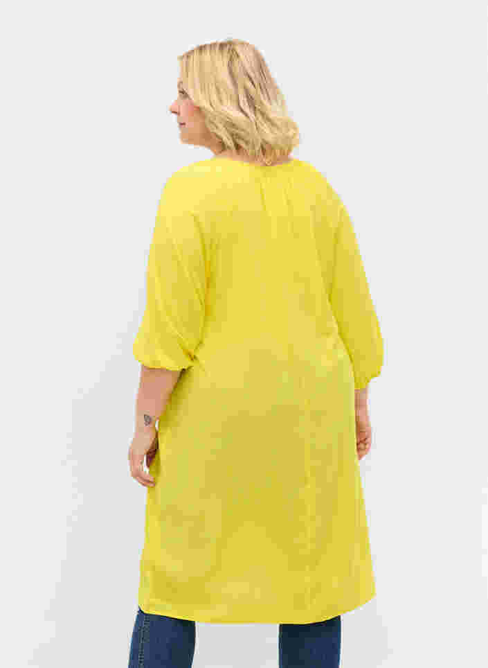 Viskose kjole med v-udskæring, Blazing Yellow, Model image number 1