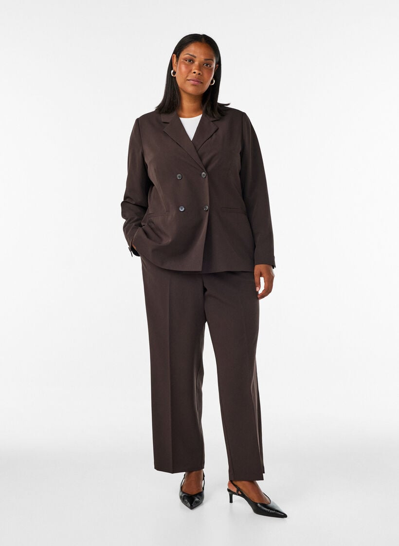 Dobbeltradet blazer med l&oslash;s pasform, Brun, Model image number 1