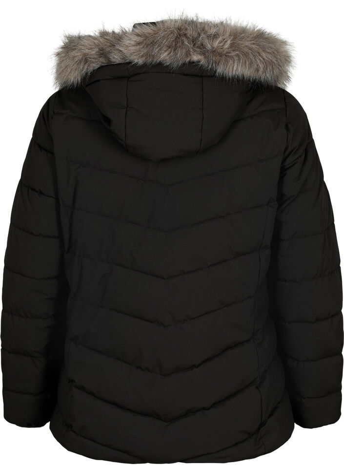 Kort pufferjakke med h&aelig;tte, Sort, Packshot image number 1