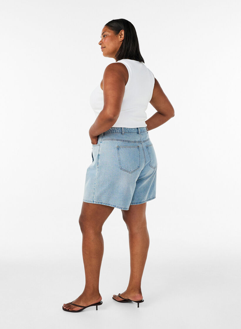 Denimskorts med sl&aring;-om-effekt og h&oslash;j talje, Bl&aring;, Model image number 2