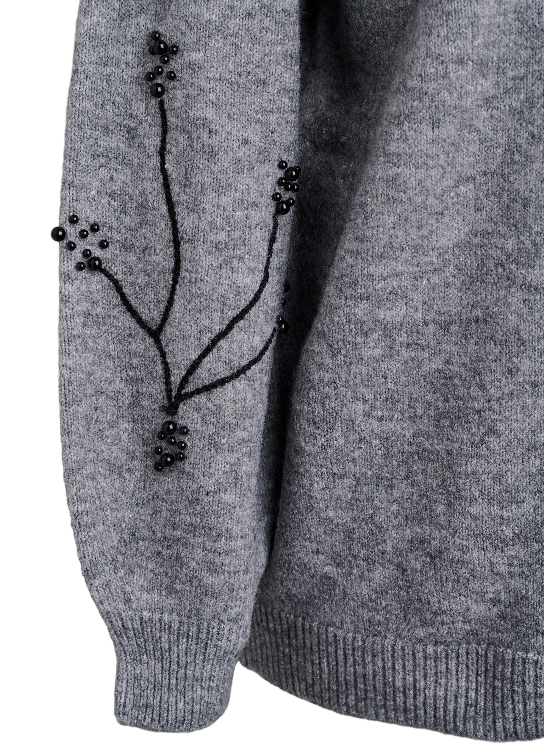 ZizziStrikbluse med perlebroderi, Gr&aring;, Packshot image number 3