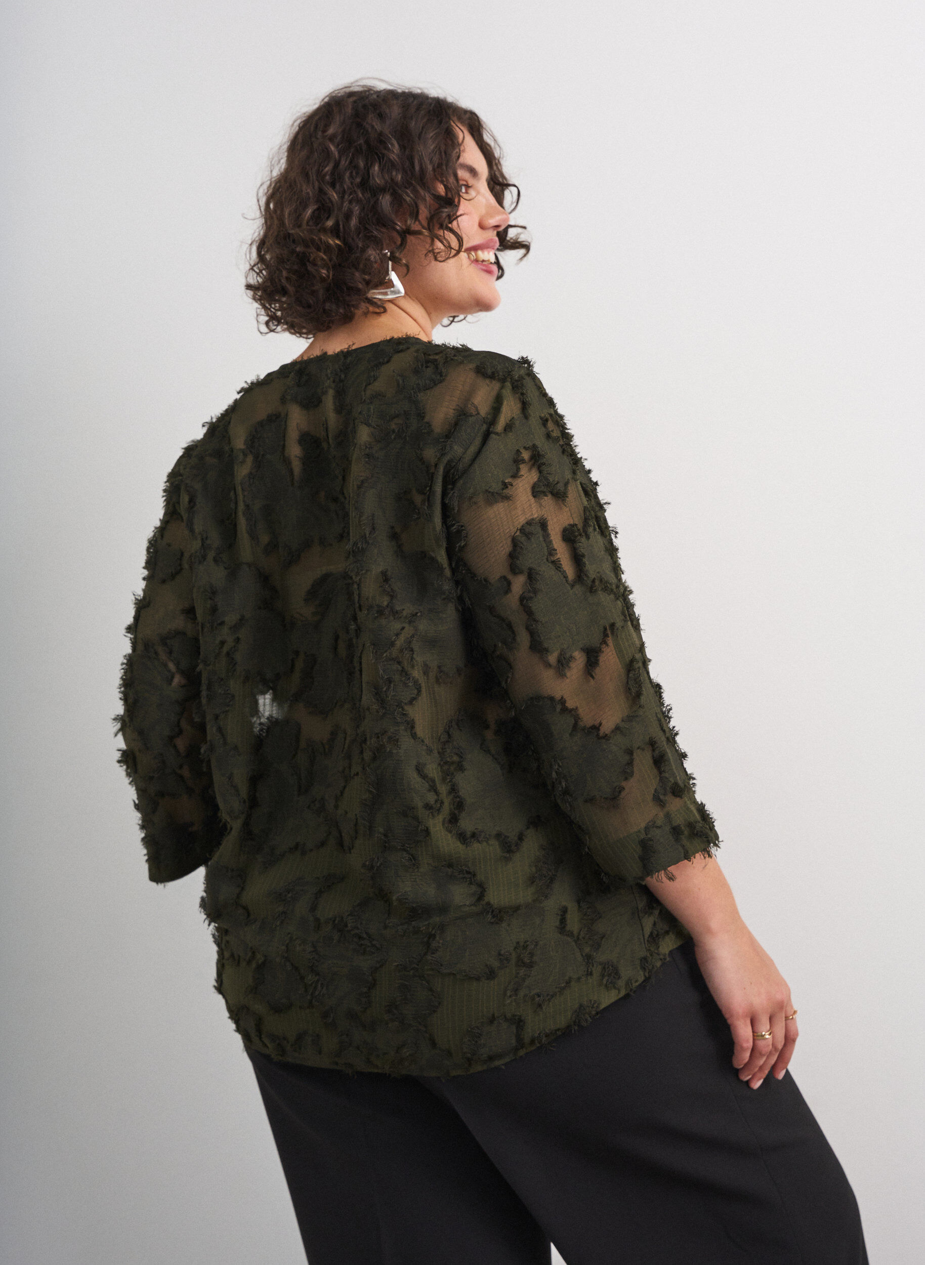 ZizziBluse med frynsede tr&aring;de og struktur, Gr&oslash;n, Model image number 2