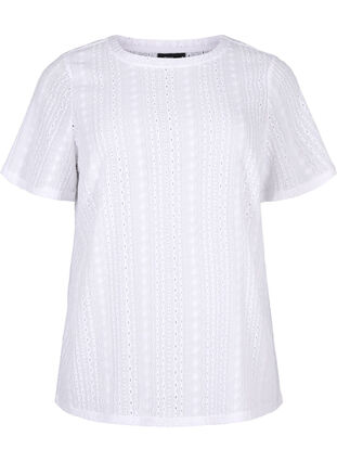 Kortærmet bluse med strukturmønster, Bright White, Packshot image number 0