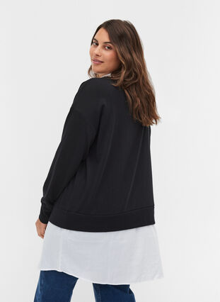 Sweatshirt med påsyet skjorte, Black, Model image number 1