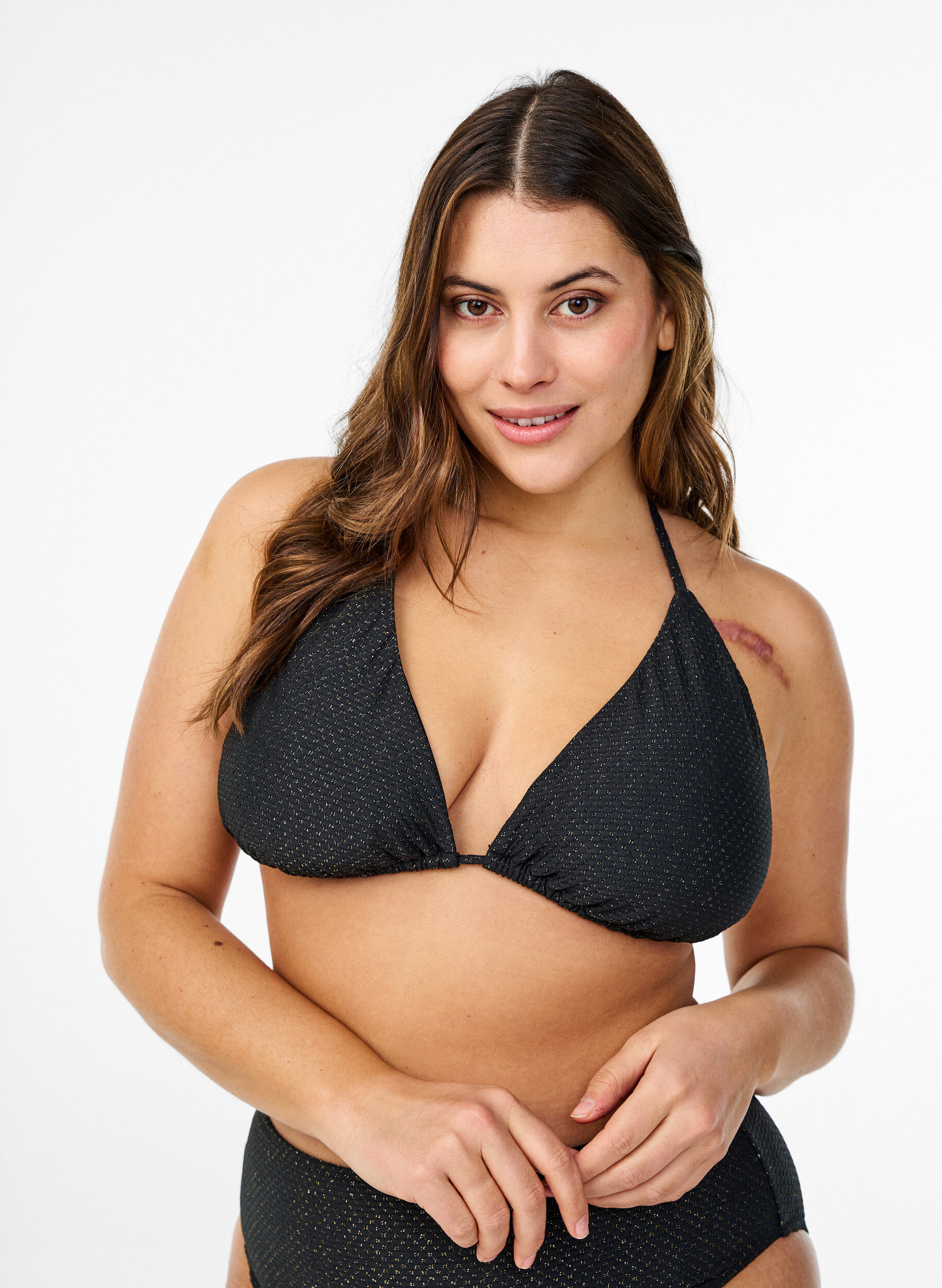 Trekants-bikini med glimmer, Sort, Model
