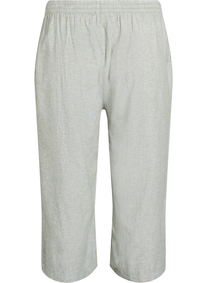 Cropped bukser i hør og viskose, Grøn, Packshot image number 1