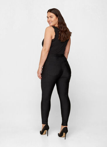 Shiny leggings med baglommer og høj talje, Black, Model image number 1