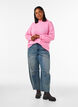 Ribstrikket sweater med ballon&aelig;rmer og knapper, Lyser&oslash;d, Model image number 1