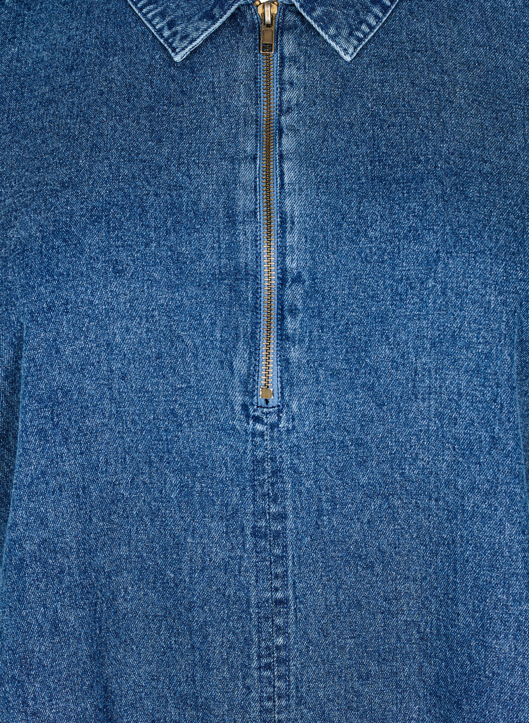 ZizziKort denimkjole med lynl&aring;s og 3/4 &aelig;rmer, Bl&aring;, Packshot image number 2
