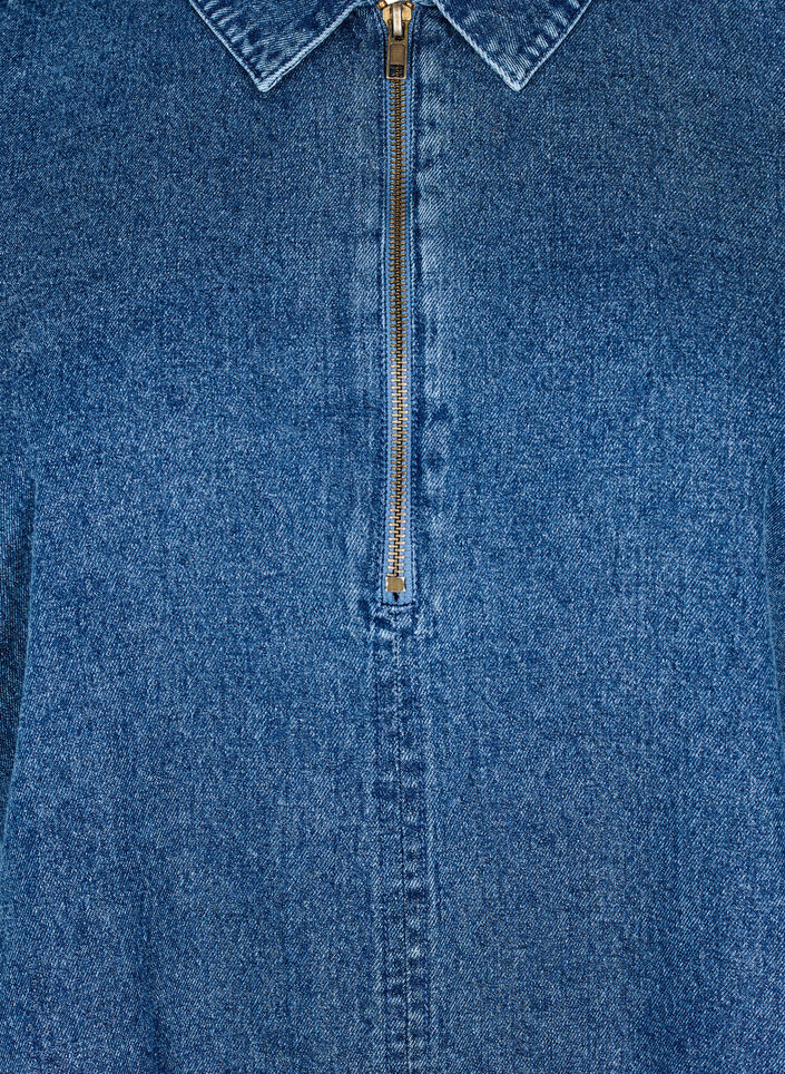 Kort denimkjole med lynl&aring;s og 3/4 &aelig;rmer, Bl&aring;, Packshot image number 2
