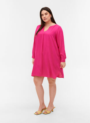 Langærmet kjole i viskose, Fuchsia Purple, Model image number 2