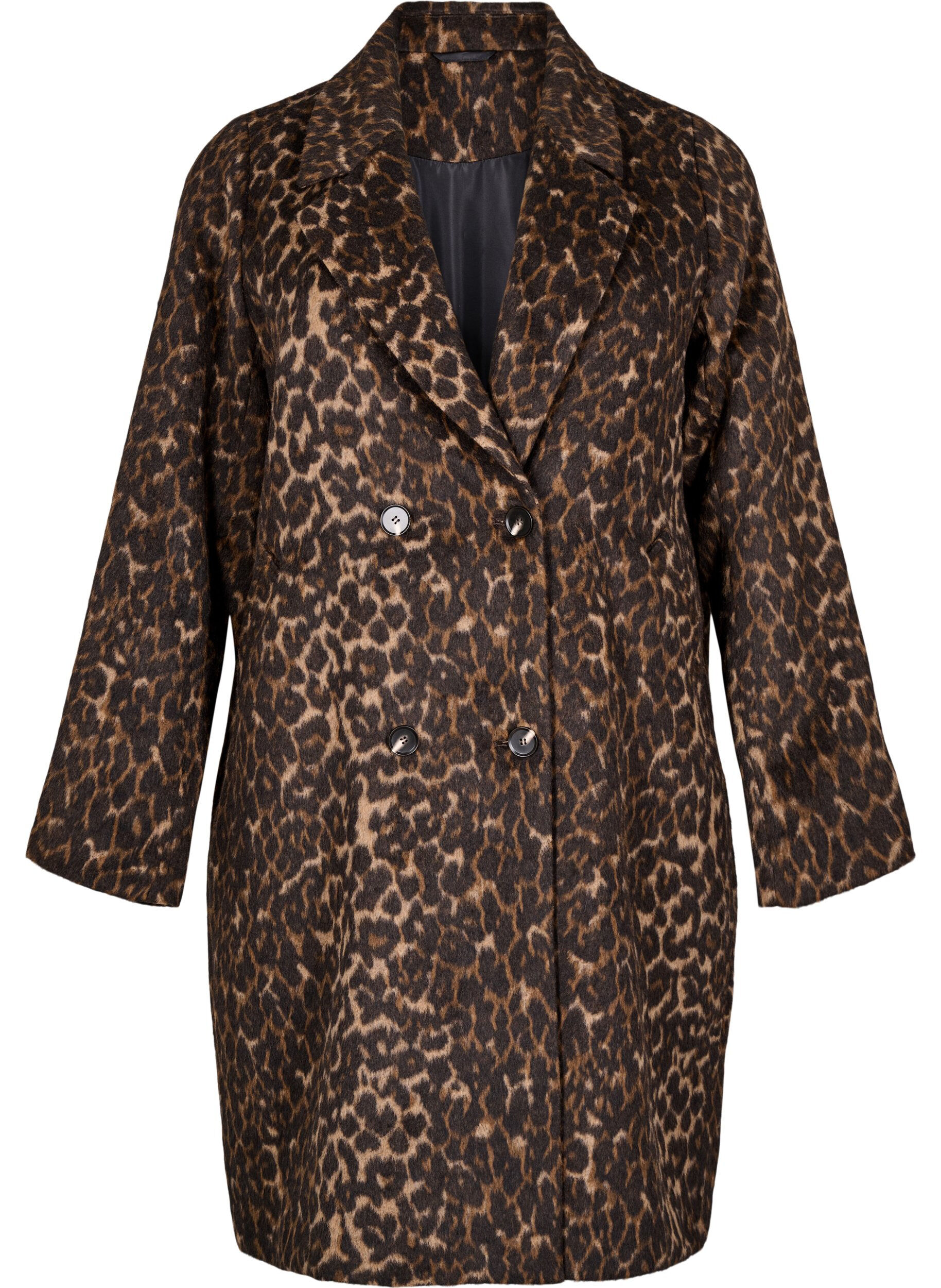 Leopardm&oslash;nstret frakke med dobbeltradet knaplukning