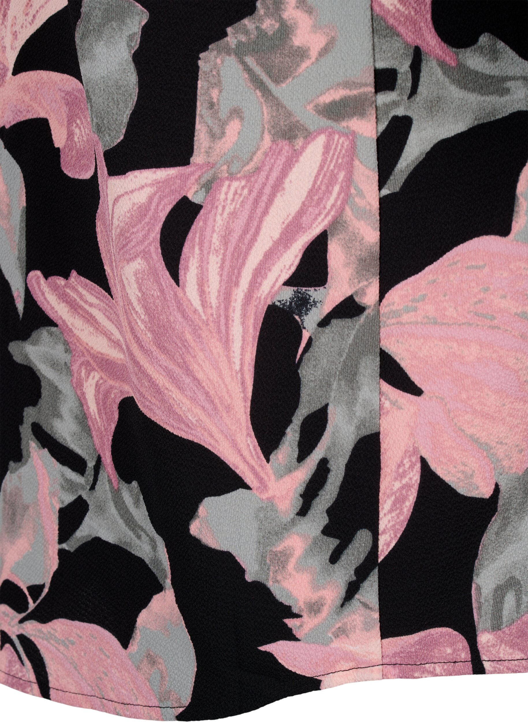 Zizzi Skjortebluse med v-hals og print, Black Pale Mauve Fl., Packshot image number 3