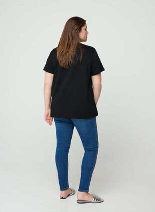 Bomulds t-shirt med korte ærmer, Black, Model image number 1
