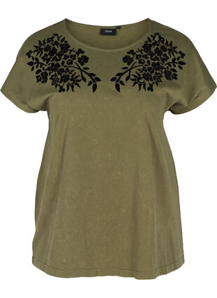 Økologisk bomulds t-shirt med printdetaljer, Ivy Green, Packshot image number 0