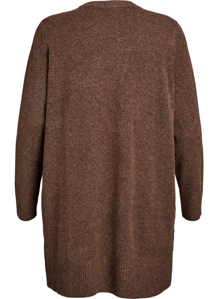 Meleret strik cardigan med lommer, Brun, Packshot image number 1