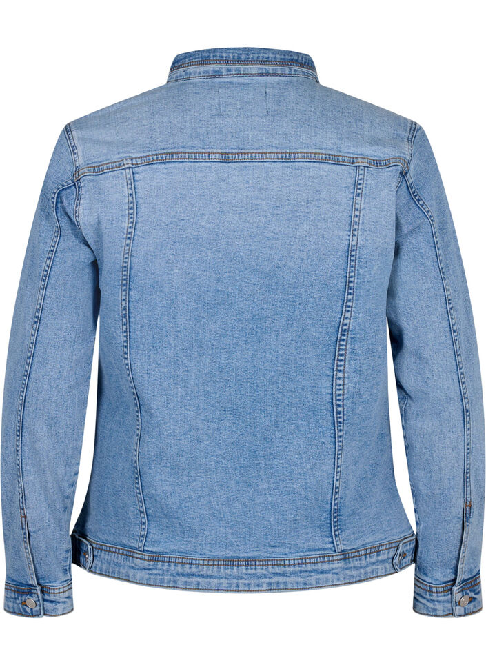 Kort denimjakke i bomuld, Light blue denim, Packshot image number 1