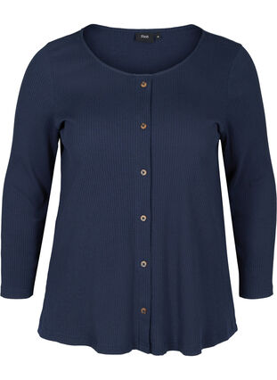 Bluse med 7/8 ærmer og knapper, Navy Blazer, Packshot image number 0