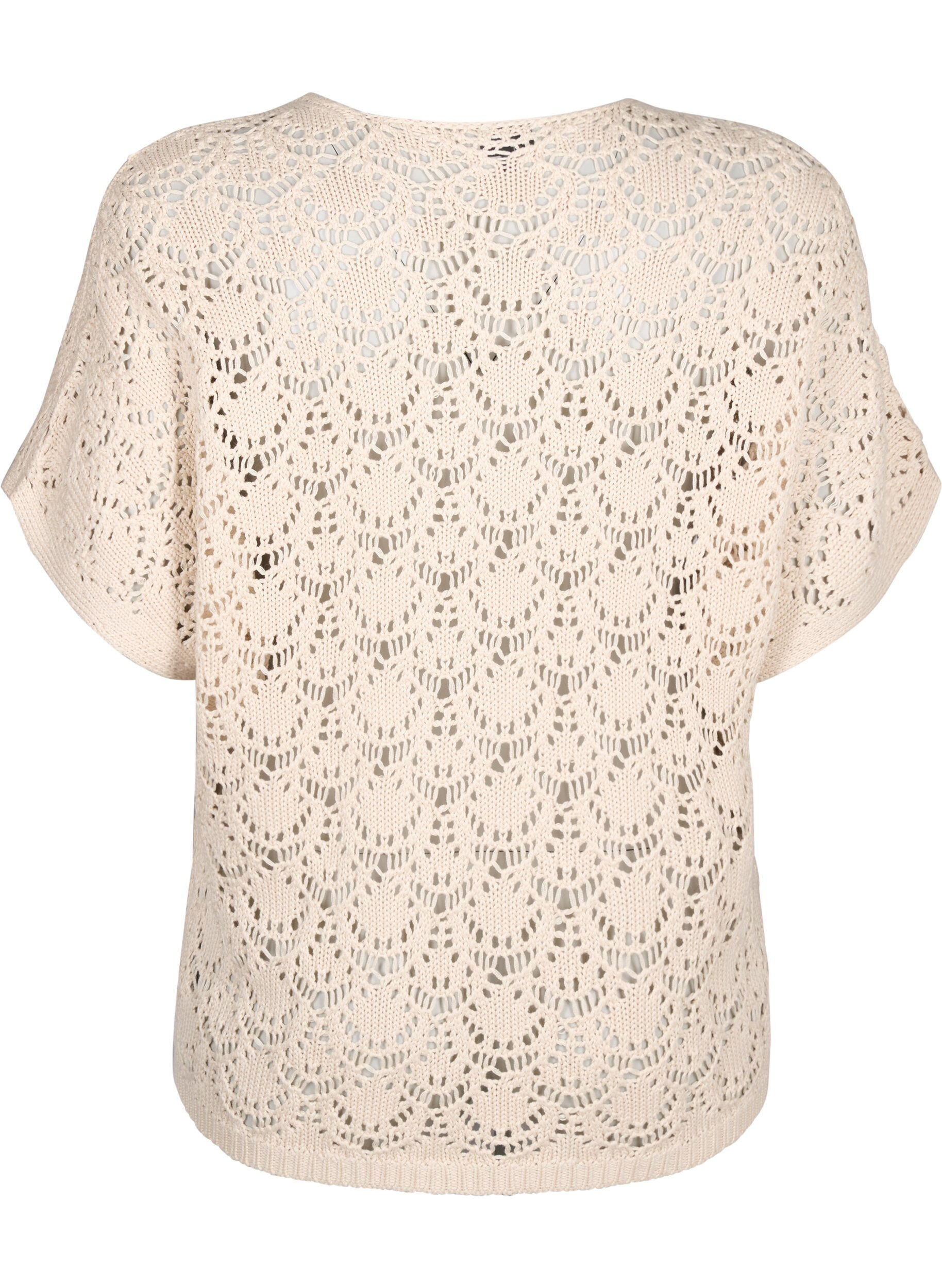 Zizzi Strikbluse med korte flagermus&aelig;rmer, Beige, Packshot image number 1